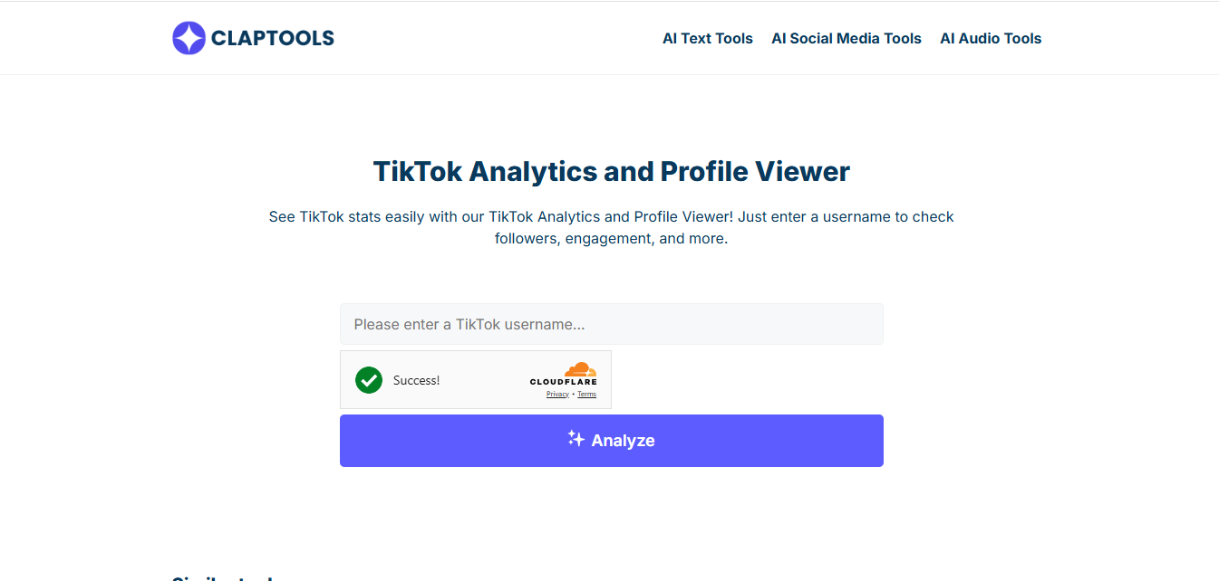 Interfaccia di Claptools - il popolare strumento analitico gratuito di TikTok