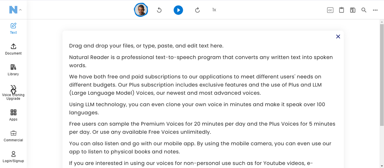 Interfaz de NaturalReader