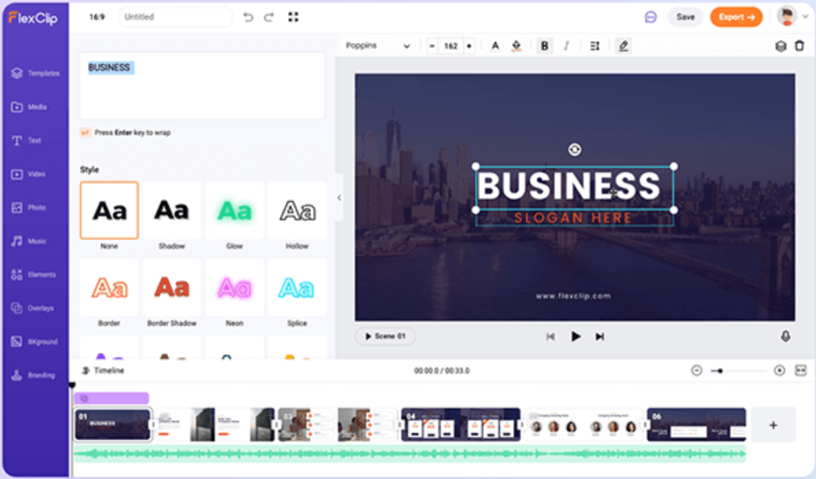 FlexClip, en online 3D-förklarare videotillverkare