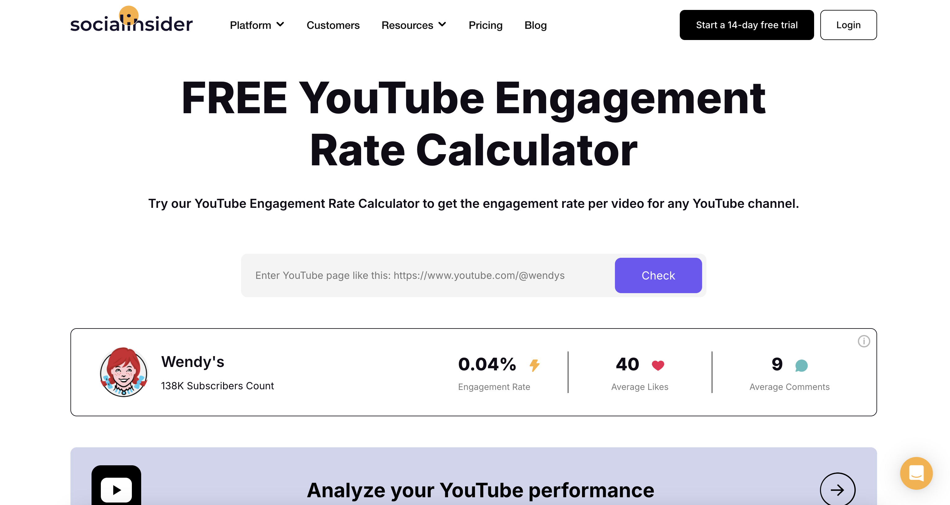 Pemeriksa tingkat keterlibatan YouTube Socialinsider