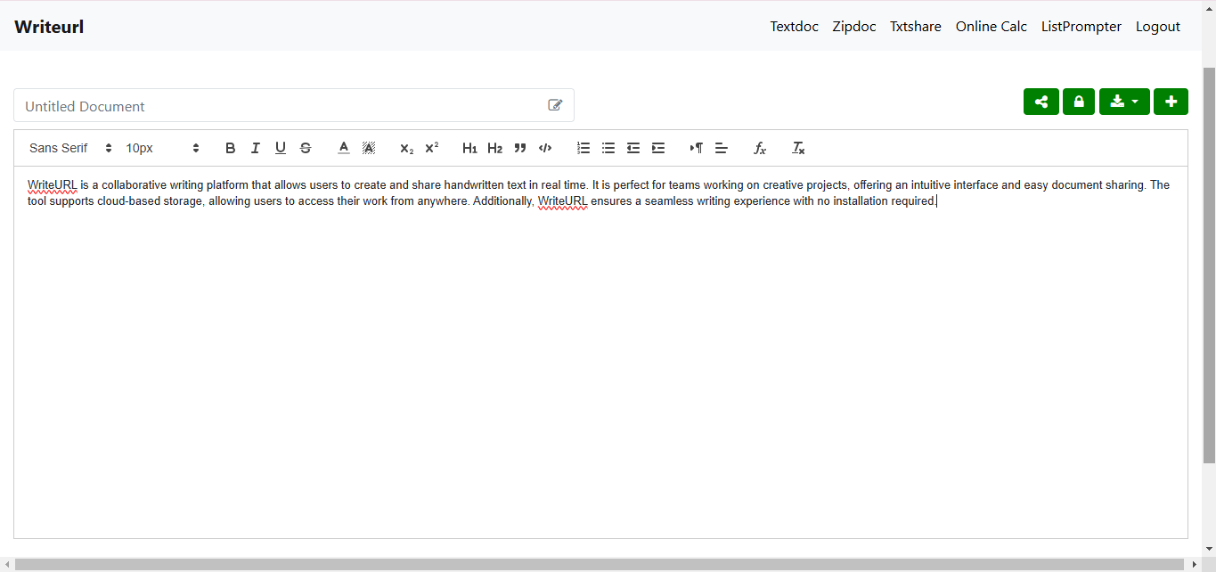 Interface do WriteURL - a plataforma ideal para escrever texto manuscrito online