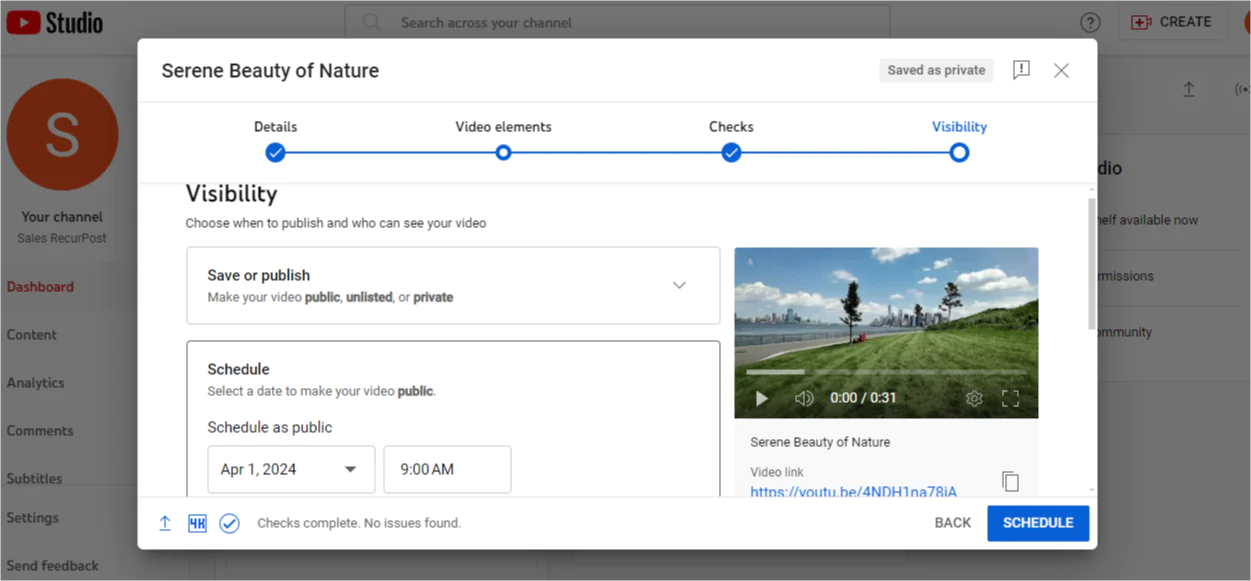 YouTube-Planungstool für regelmäßige Video-Uploads.