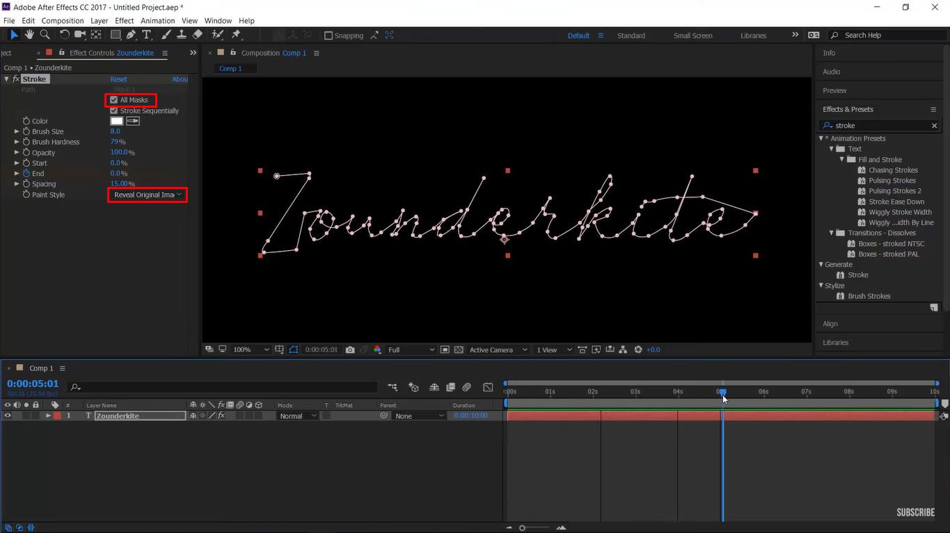 Animação do efeito de gravação de texto no After Effects