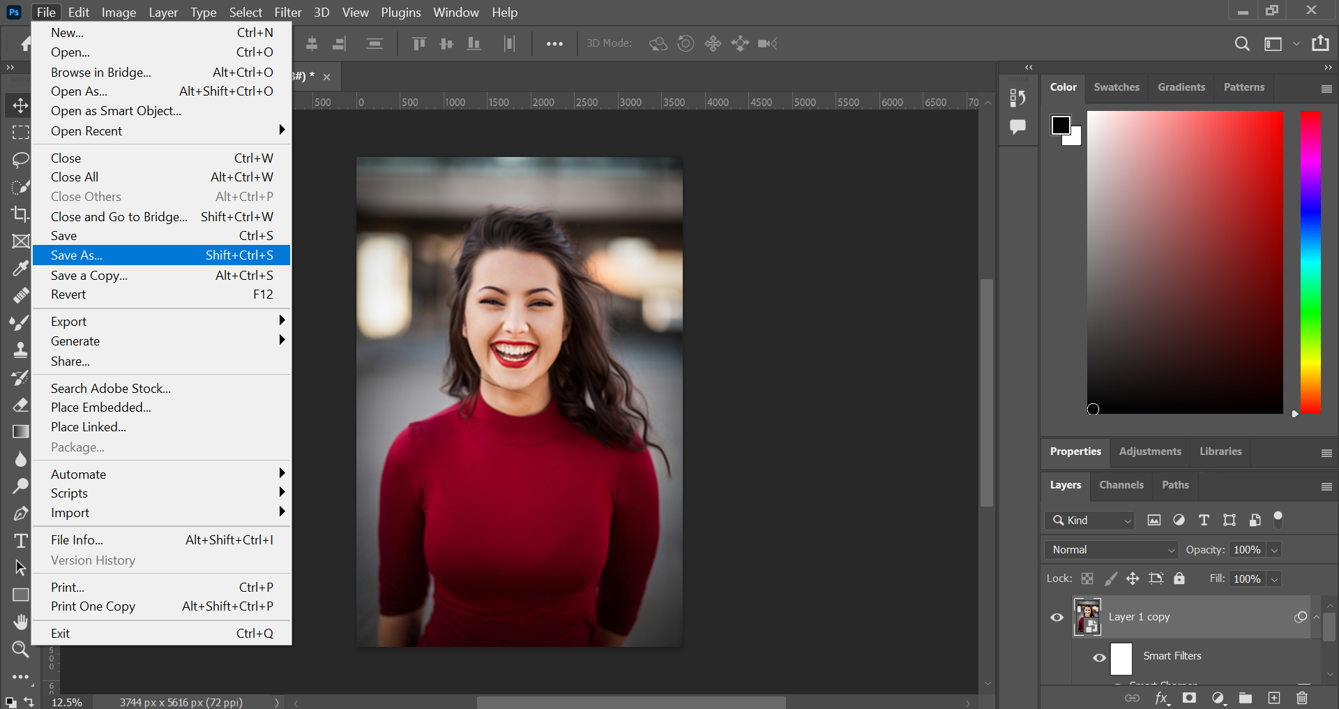 Sharpen a picture in Photoshop and save