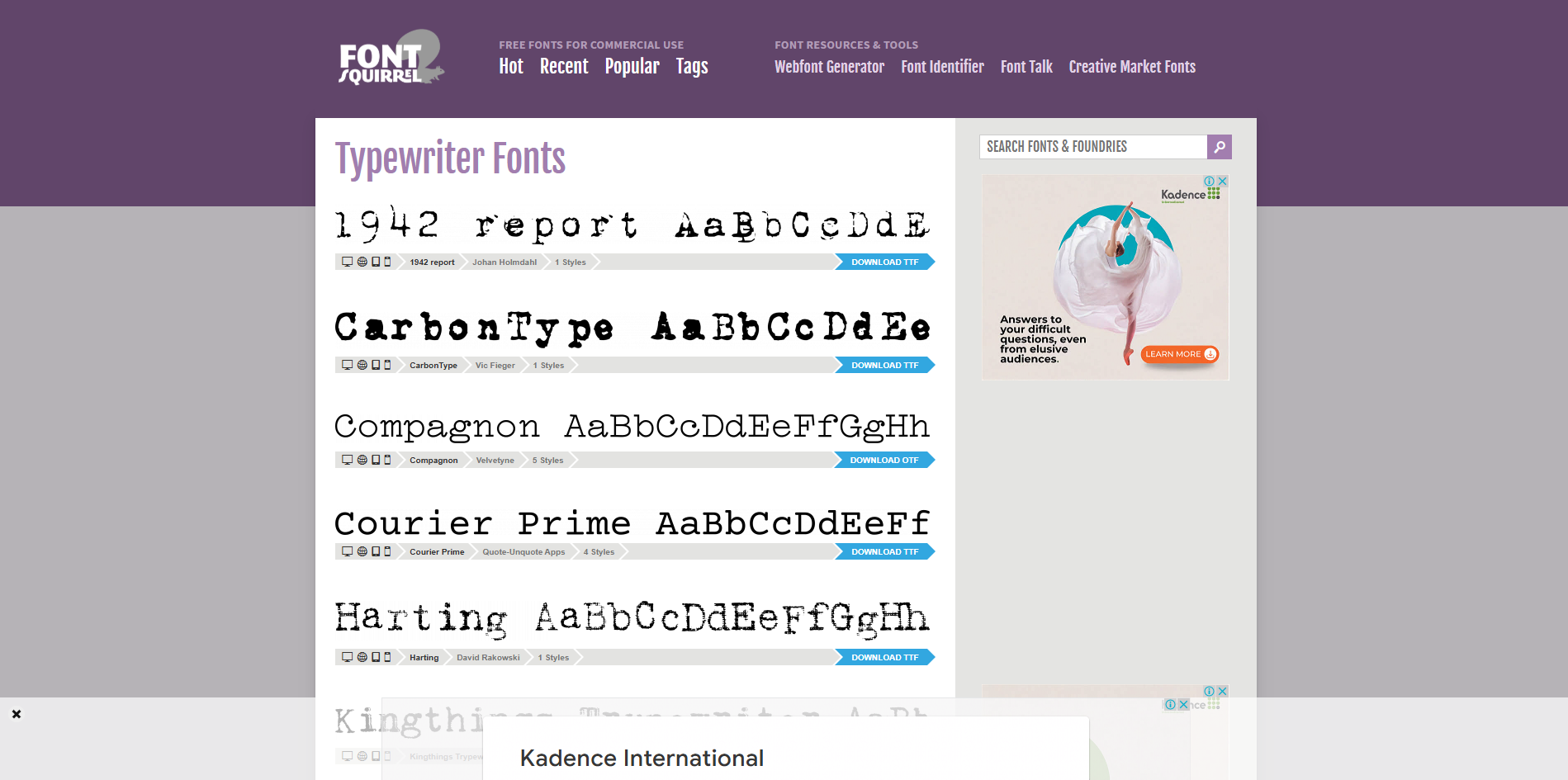 Interface de Font Squirrel - a ferramenta perfeita para fontes de texto datilografadas gratuitas