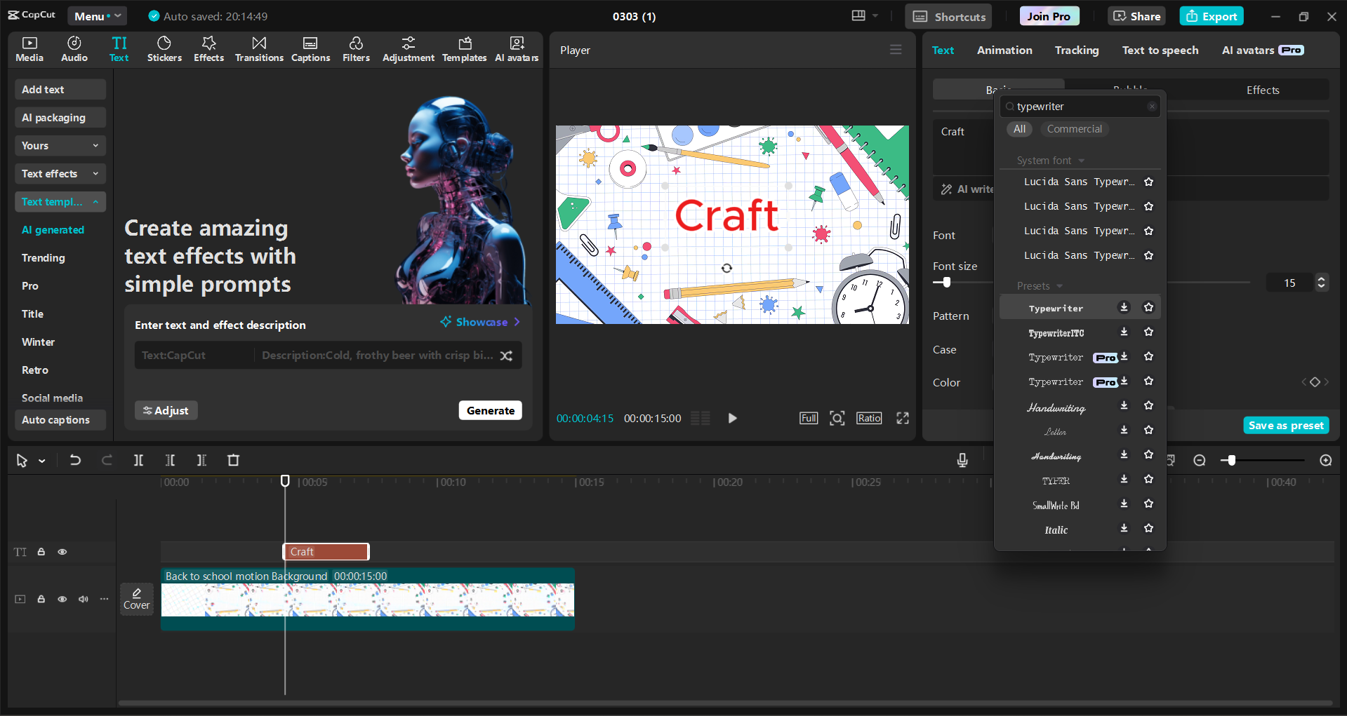 Interface do editor de vídeo para desktop CapCut - uma maneira fácil de adicionar texto da máquina de escrever aos vídeos