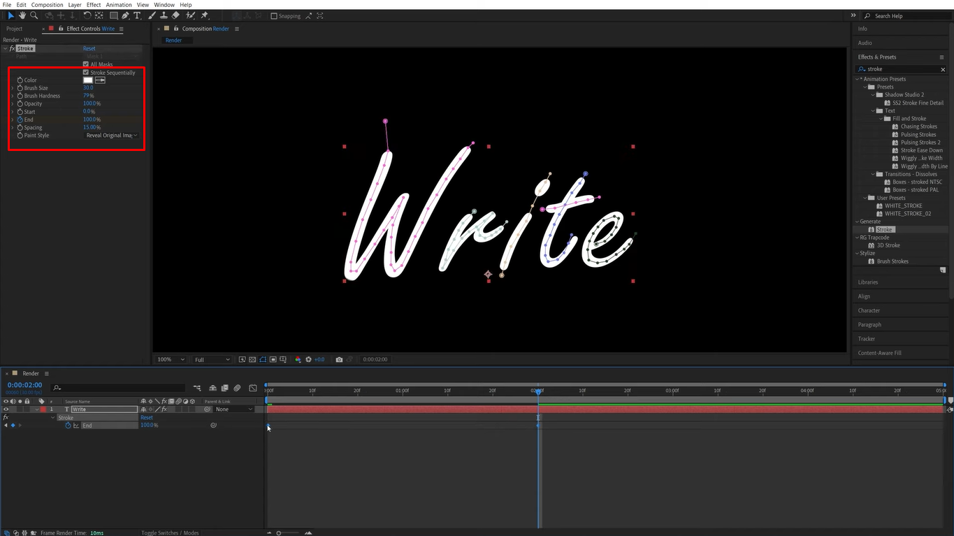 After Effectsで完璧な手書きフォントを作成するためにストロークを調整する