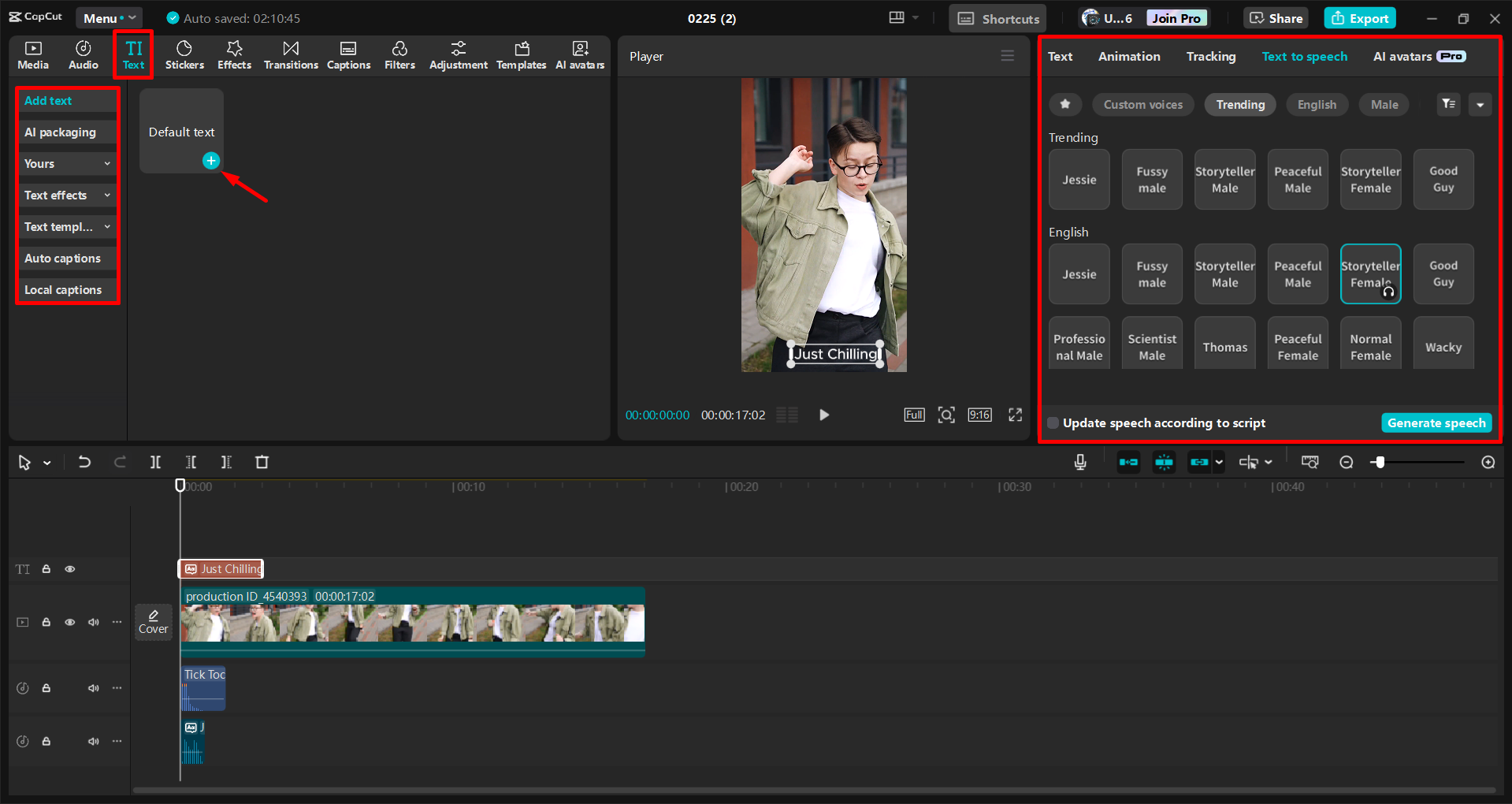 Menambahkan teks dan menghasilkan suara AI untuk video di CapCut editor video desktop