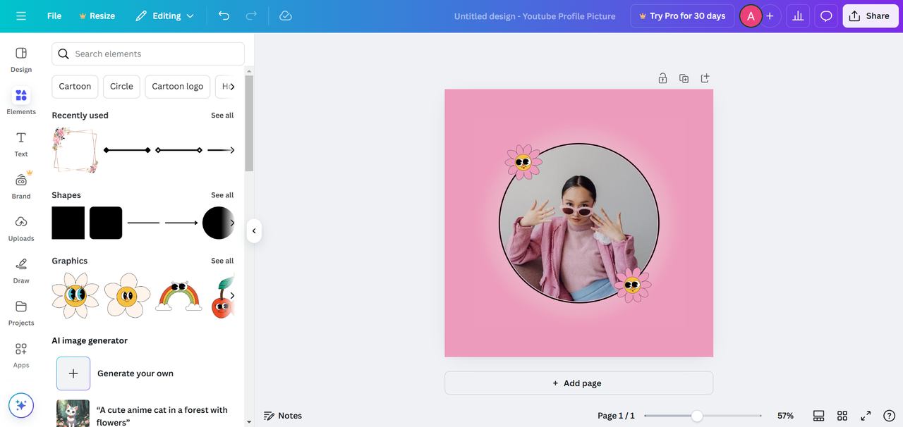 Making a YouTube profile picture on Canva