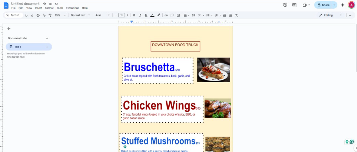Cómo hacer un menú en Google Docs