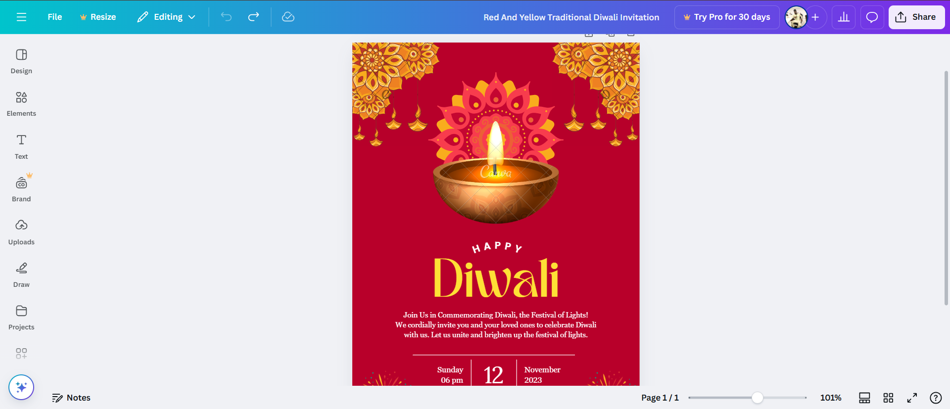 Diwali invitation card design