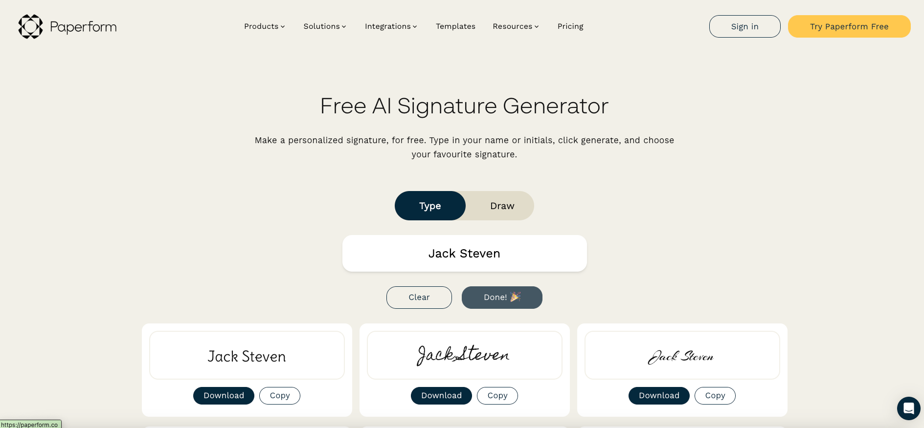 Online signature generator based on name