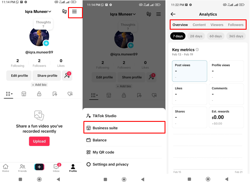Immagine che mostra come accedere all'analisi sull'account aziendale TikTok