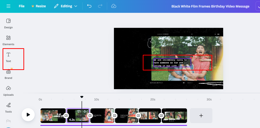 Interfaccia di Canva che mostra come scrivere testo nei video