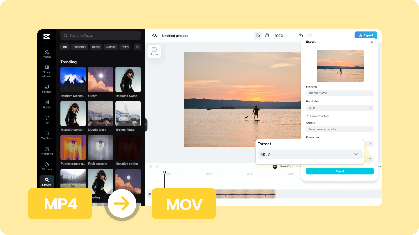 Convertidor de video en línea: convierta MP4 en MOV con CapCut