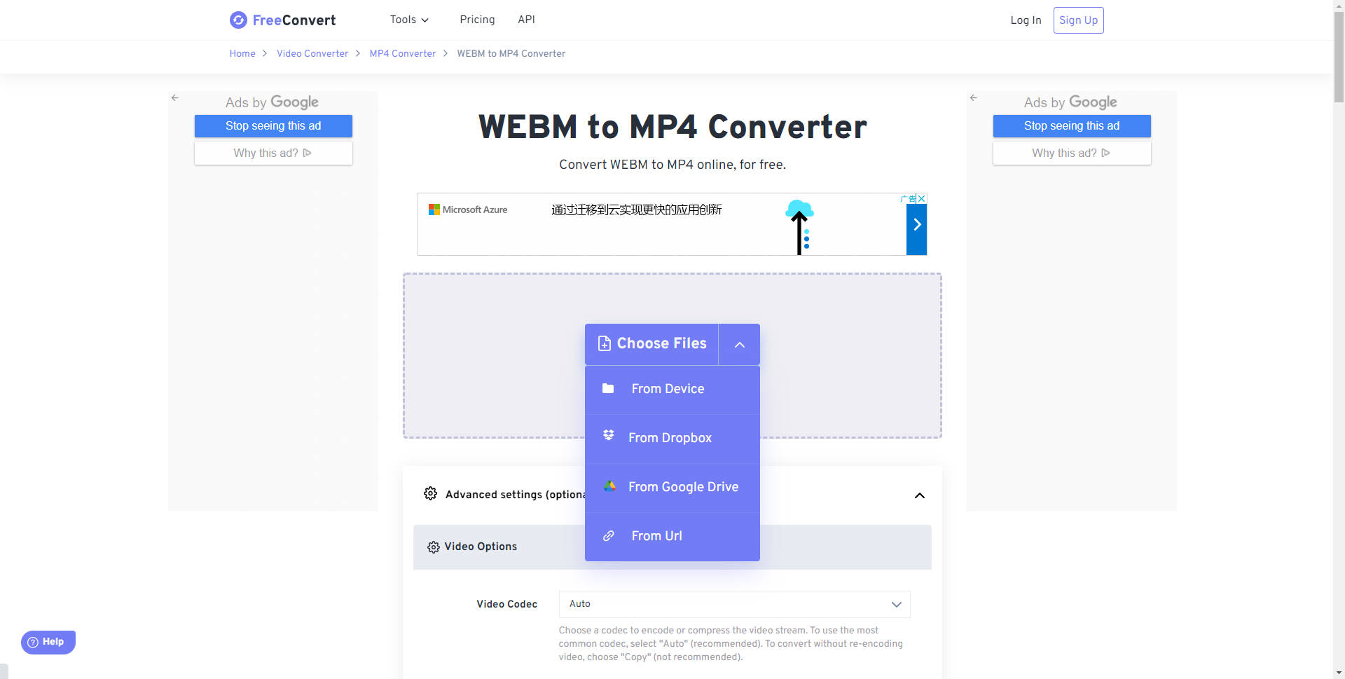 FreeConvert WebM converter