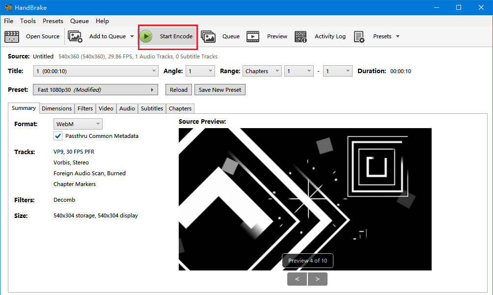 Best Converters to Convert Video to WebM - HandBrake Step 3