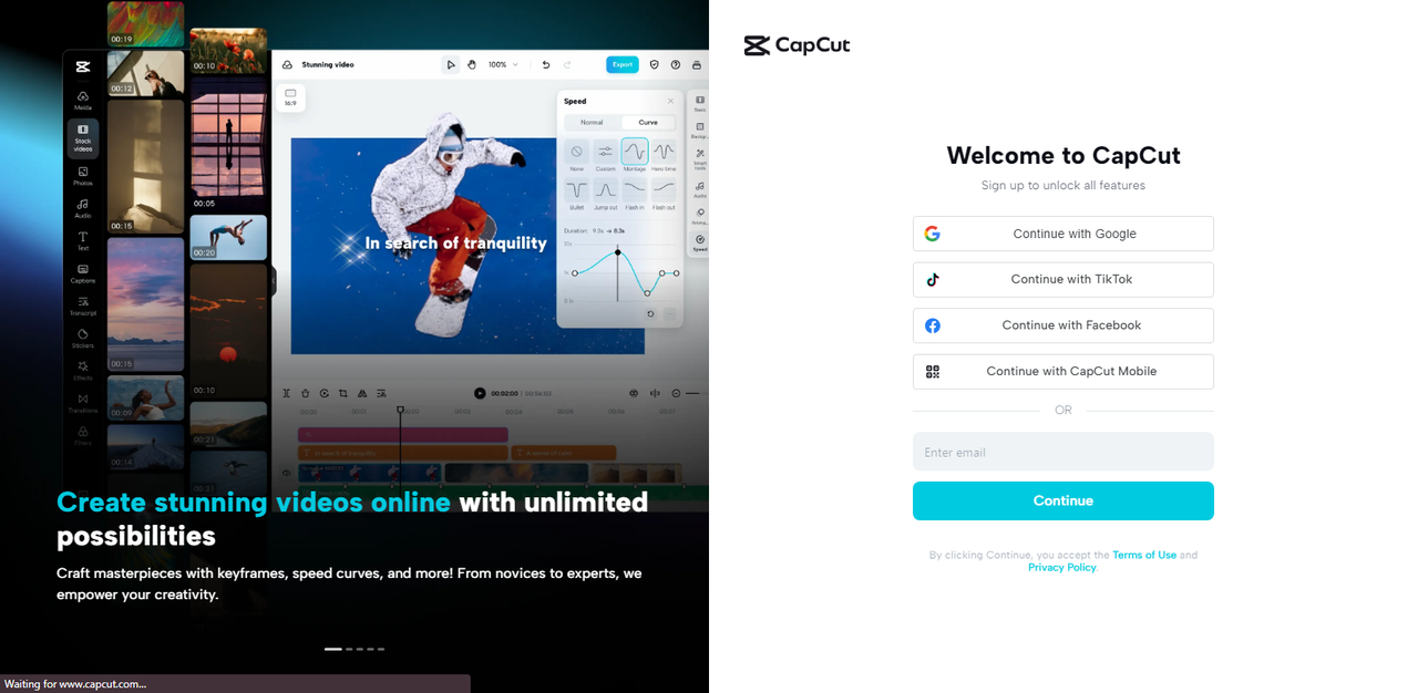 Sign up for the CapCut web app