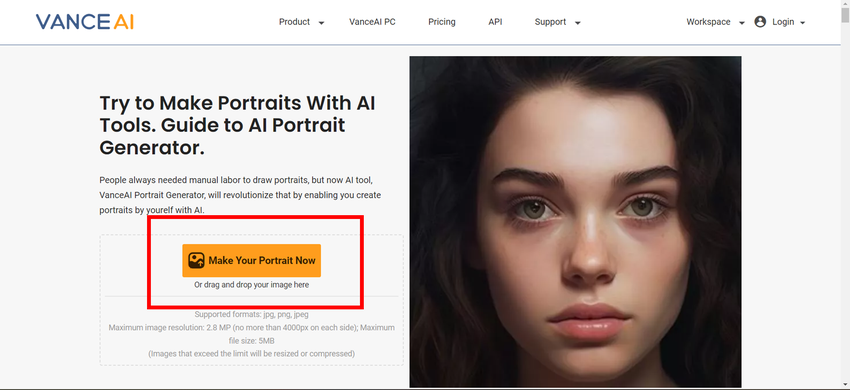 AI Portrait Apps Online - Vance AI Step1