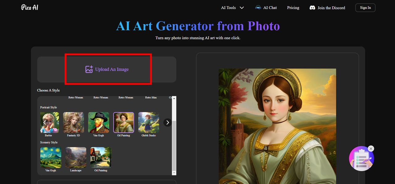 AI Portrait Apps Online - Pica AI Step1