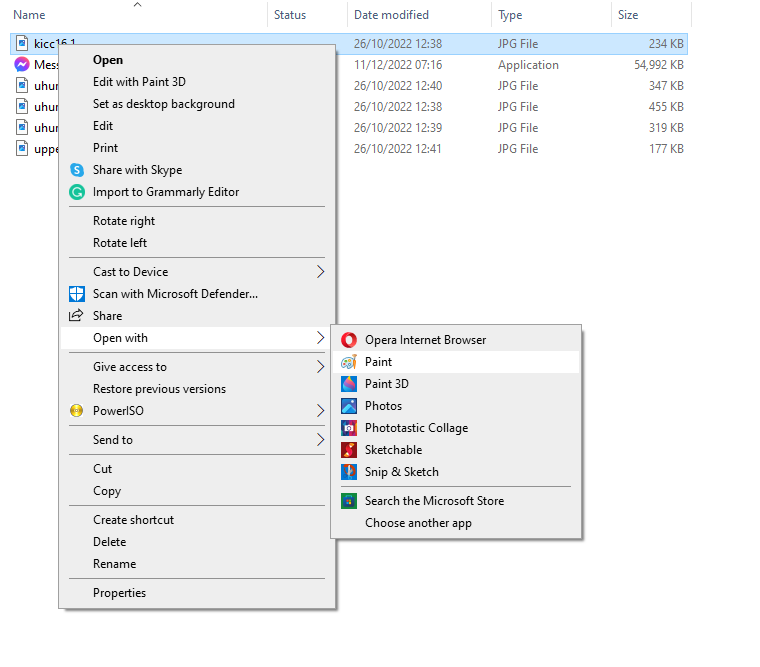 Select Open with Paint