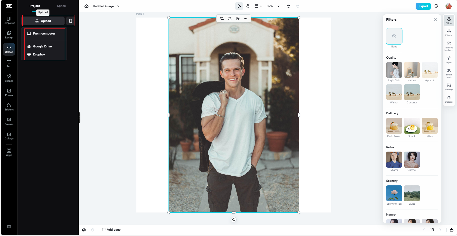 drag and drop your images onto the blank canvas