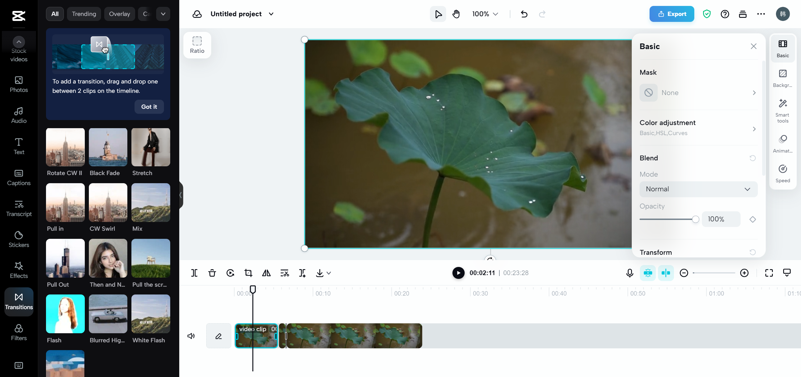 The alternative way to add transitions in easy steps: CapCut online video editor