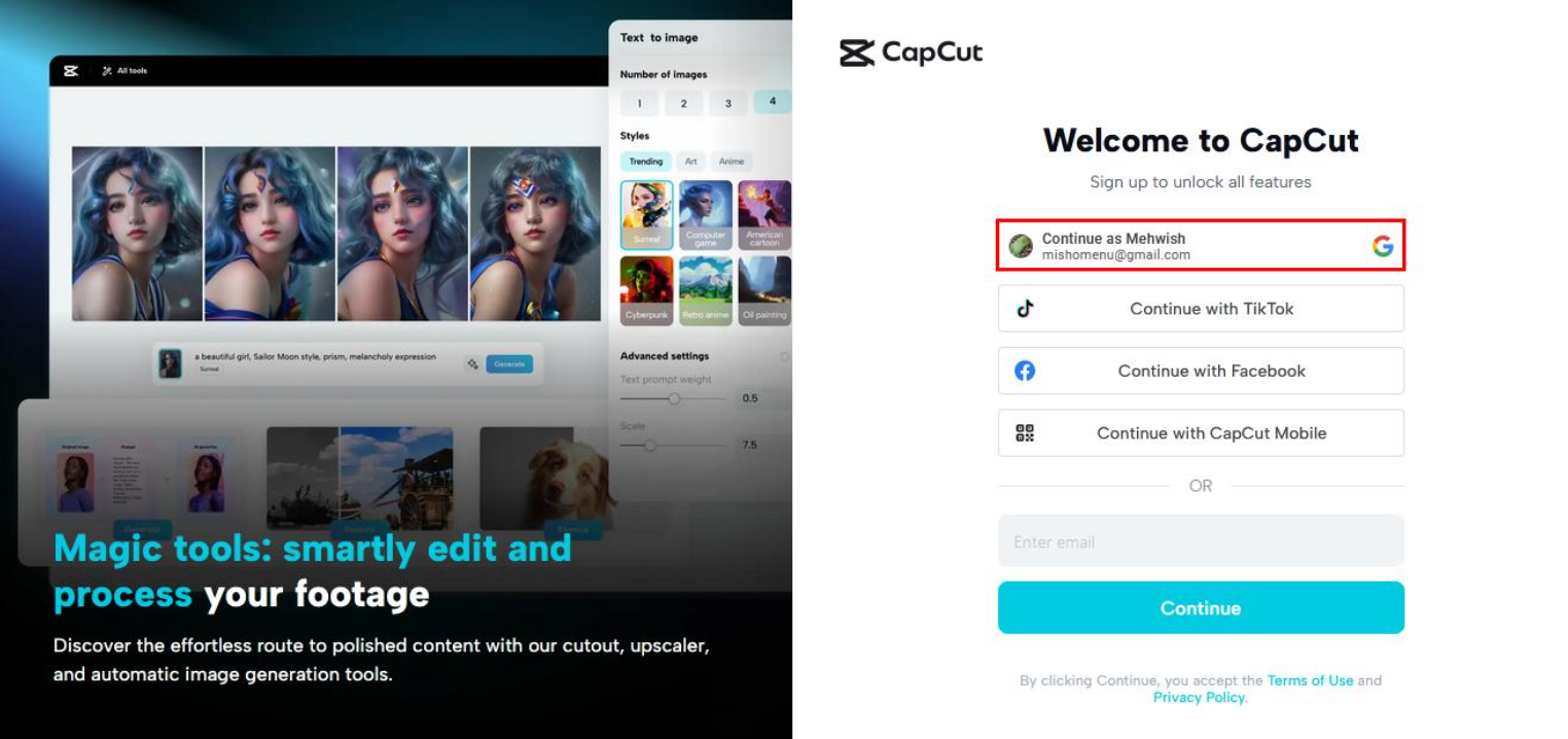 Open CapCut and sign up