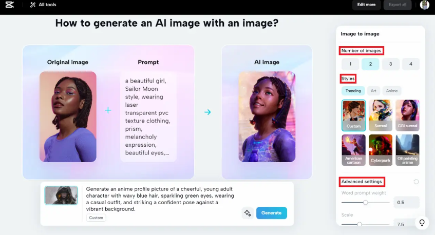 choose the number of images you want to generate