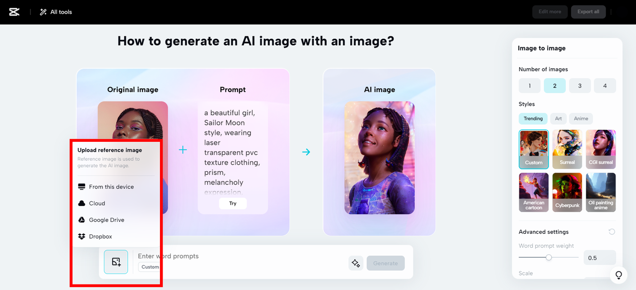 upload a custom photo in the main interface