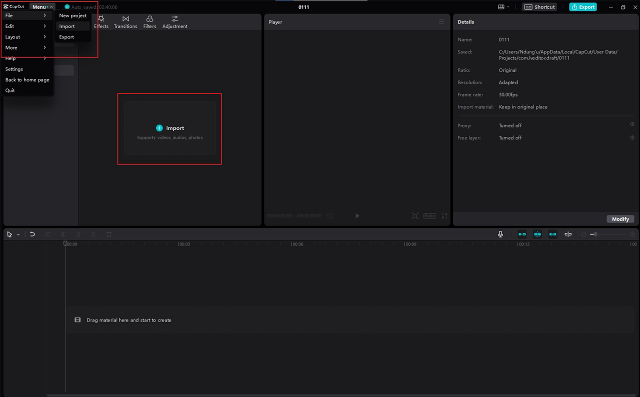 import media to the CapCut desktop app