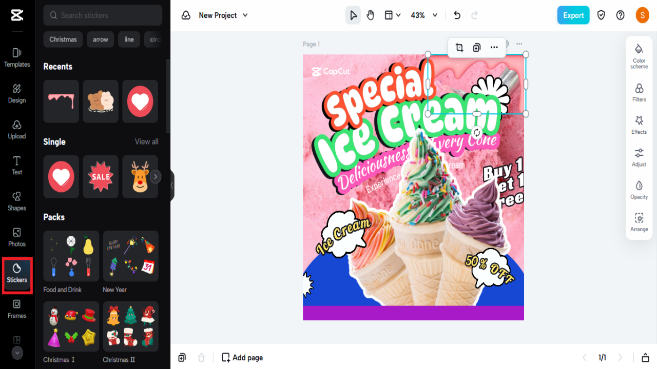 adding stickers in CapCut Online