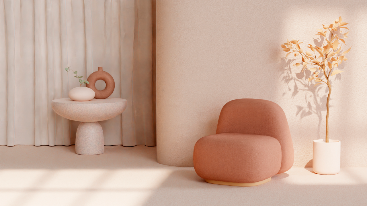 Interior design with pastel peach color