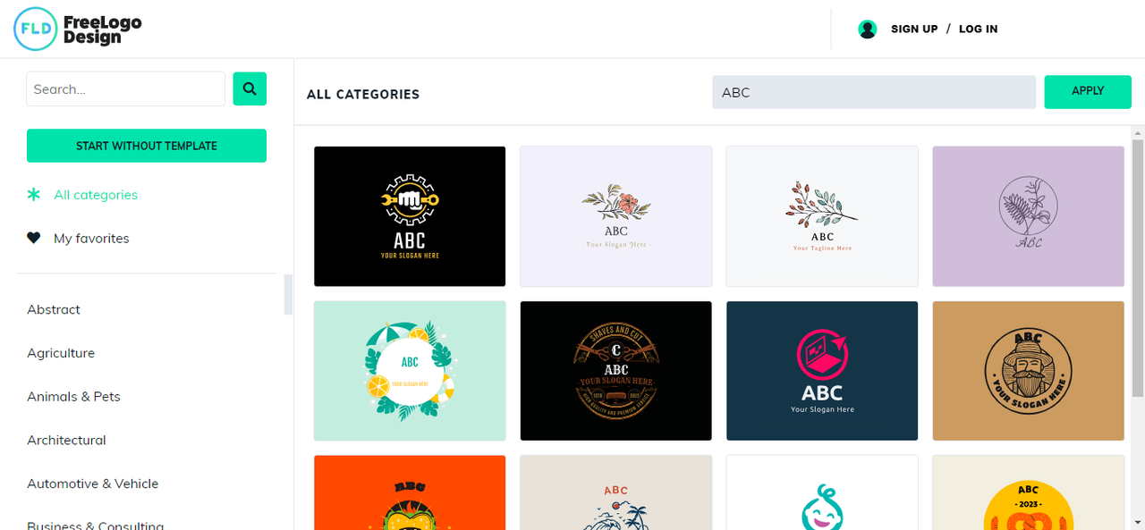 Free Logo Design's interface