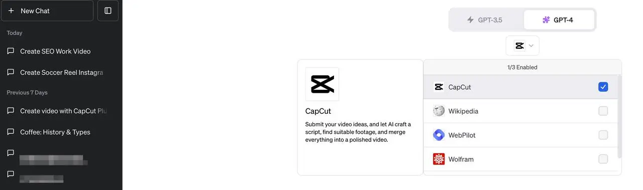 CapCut integration on ChatGPT-4