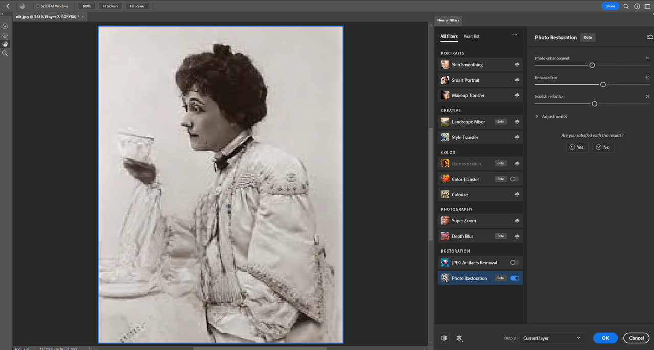 restore image with photo restoration in Photoshop