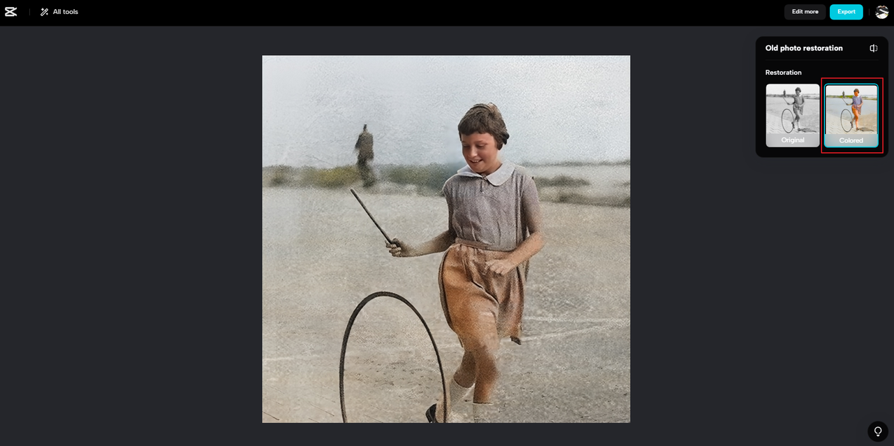 colorize an old photo to restore it in CapCut