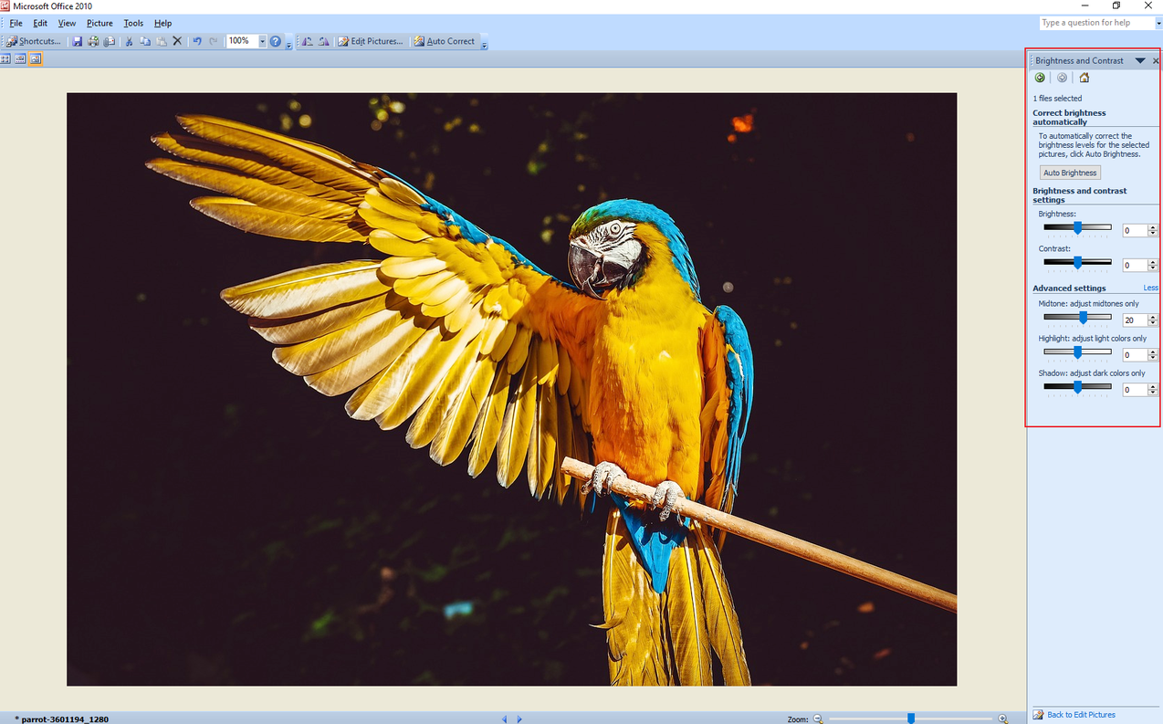 How to adjust midtone, highlights, and shadows on Microsoft's Picture Manager