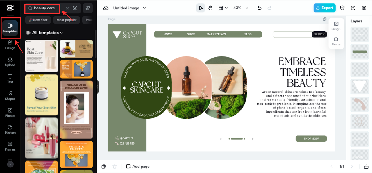 Beauty care templates