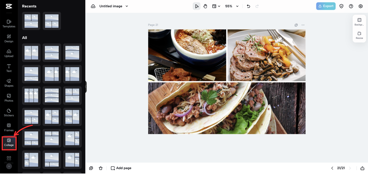 CapCut collage feature to create Instagram grids