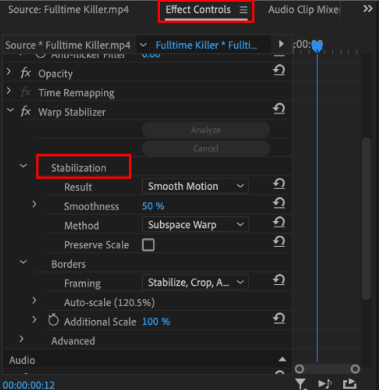 Analyze footage for stabilization