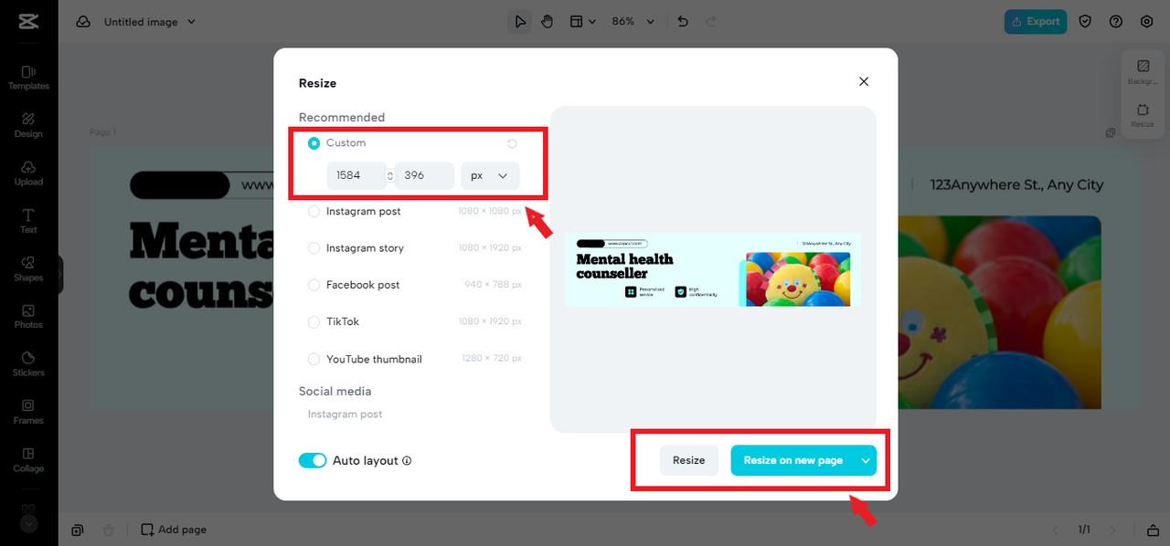 Image Resize tool in CapCut Online