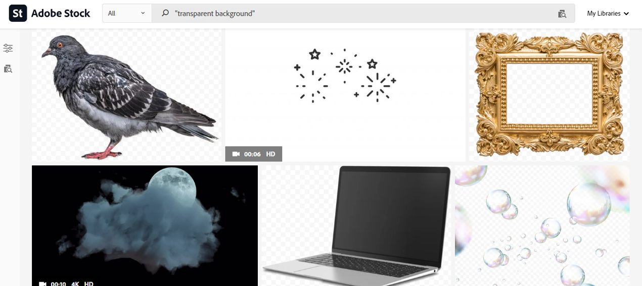 Pictures with transparent backgrounds in Adobe Stock