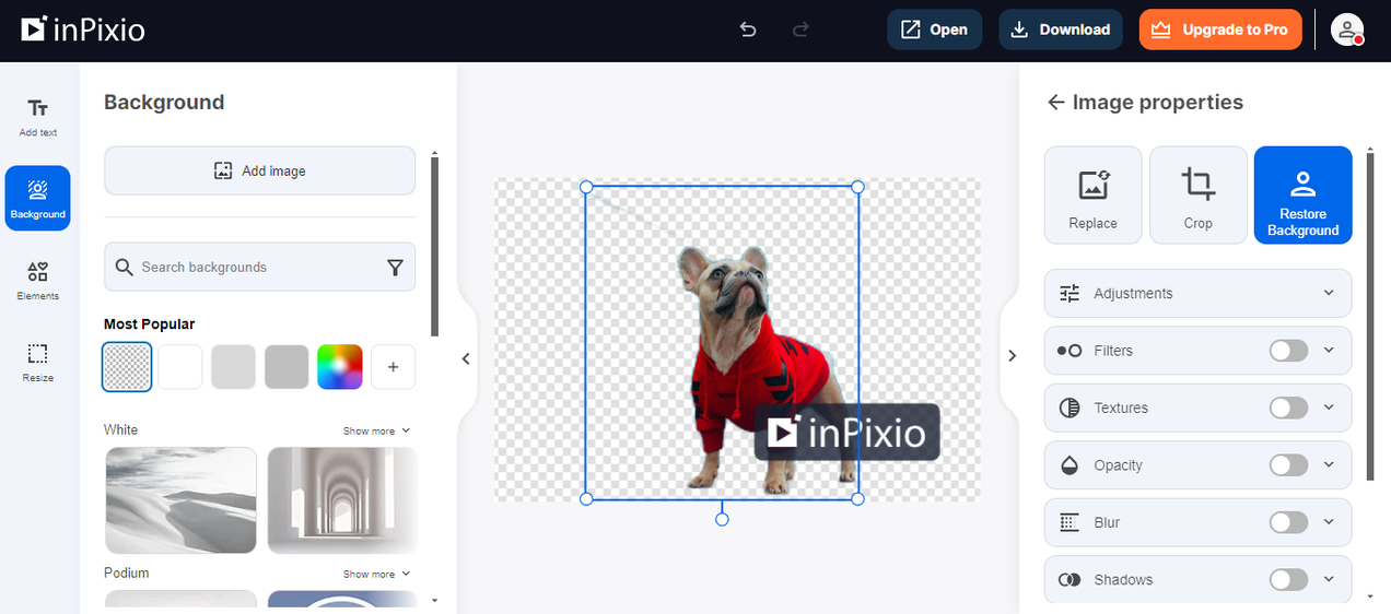 Remove the background image of a photo with InPixio