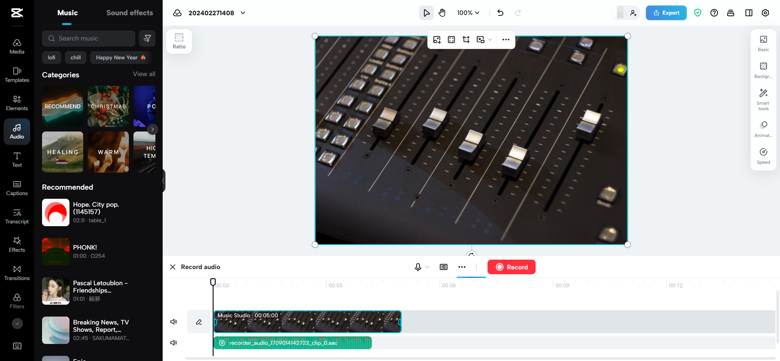 Explore complex audio recording with CapCut online video editor