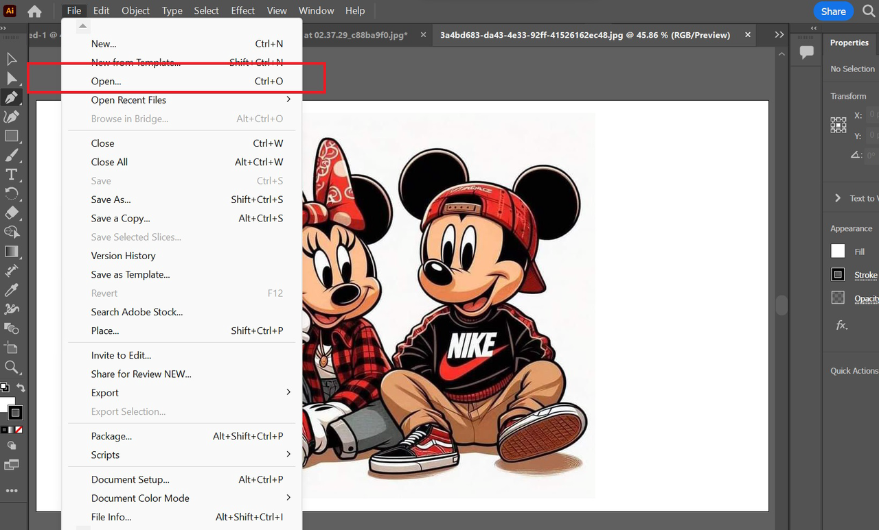 Launch Adobe Illustrator and upload