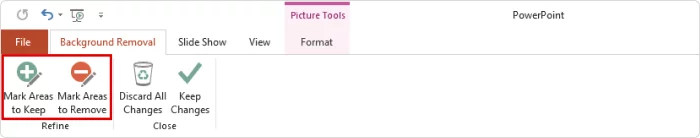  ''Mark Areas to Keep'' and ''Mark Areas to Remove'' buttons in PowerPoint