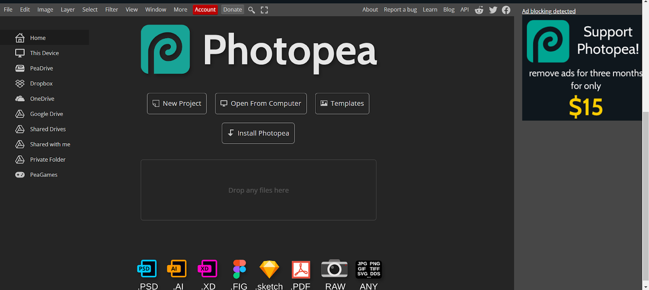 Photopea interface