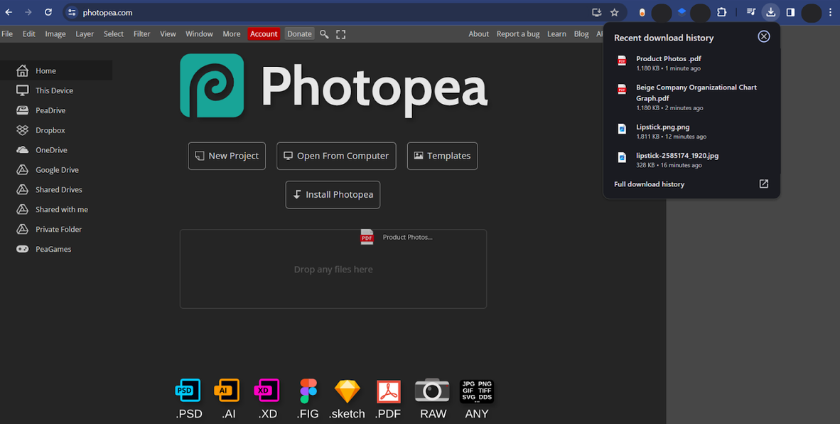 PDF format for Photopea