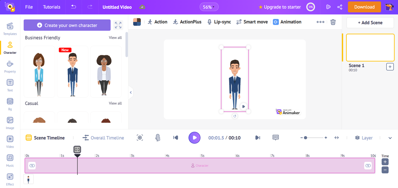 Animaker online animation maker interface